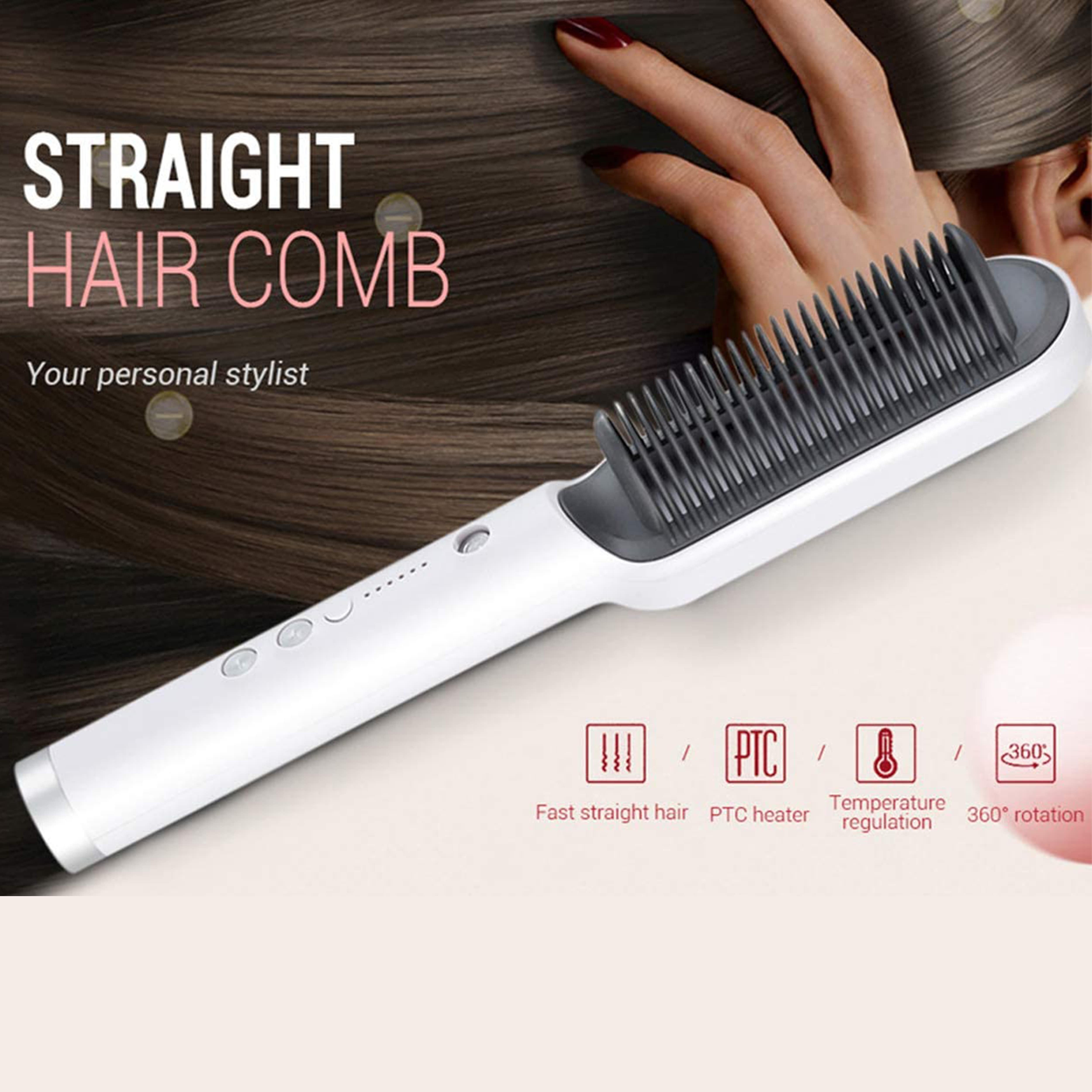 909 Hair Straightener Brush | Fast Heating Ceramic Straightening Comb for Smooth Hair