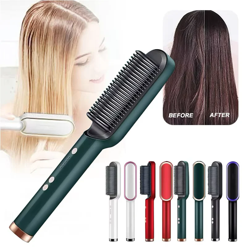 909 Hair Straightener Brush | Fast Heating Ceramic Straightening Comb for Smooth Hair