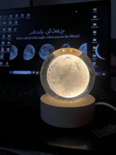 3D Galaxy Crystal Ball Lamp with Wooden LED Base – Moon Crystal Ball Night Light for Bedroom, Home & Office Decor